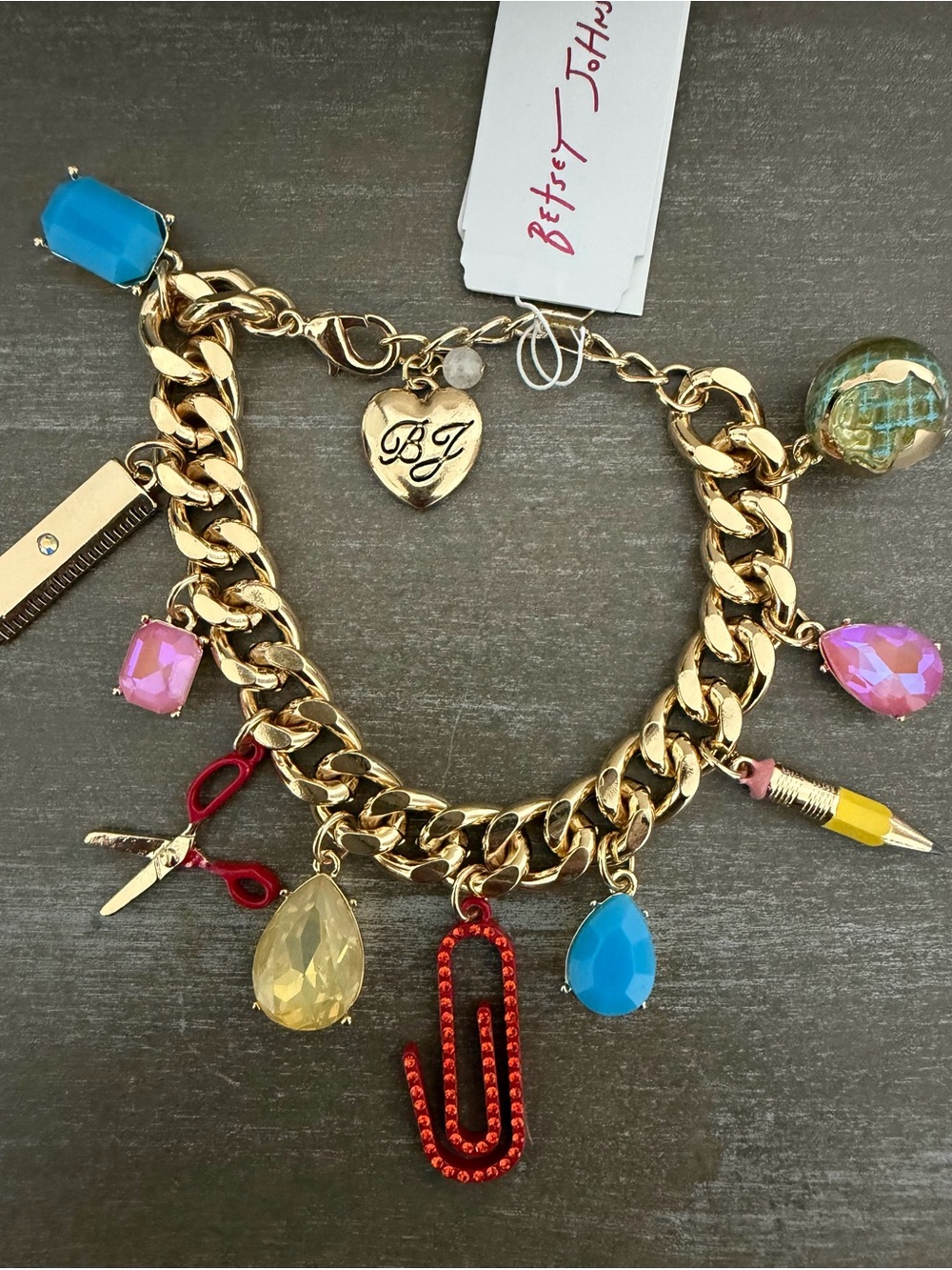 Betsey Johnson Back To School Statement Charm Gold Bracelet NWT